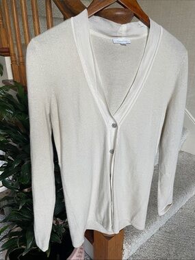 Garnet Hill Cream Cashmere Silk V-Neck Button-Front Cardigan